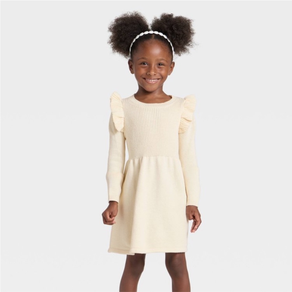 Cat & Jack Cream Knit Ruffle Dress